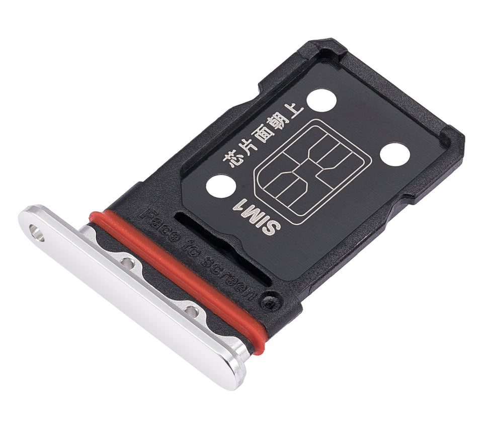 Dual SIM card tray for OnePlus 10 Pro in panda white, compatible replacement part with metal and plastic components.