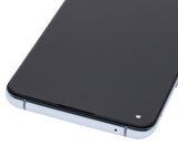 Refurbished Lunar Silver OLED assembly with frame for OnePlus 8T, showing the screen and frame components.