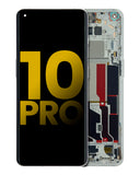 Refurbished Panda White OLED assembly with frame replacement for OnePlus 10 Pro, showing the screen and frame components.