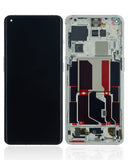Refurbished OnePlus 10 Pro OLED assembly with Panda White frame, showing the screen and frame replacement for repair.