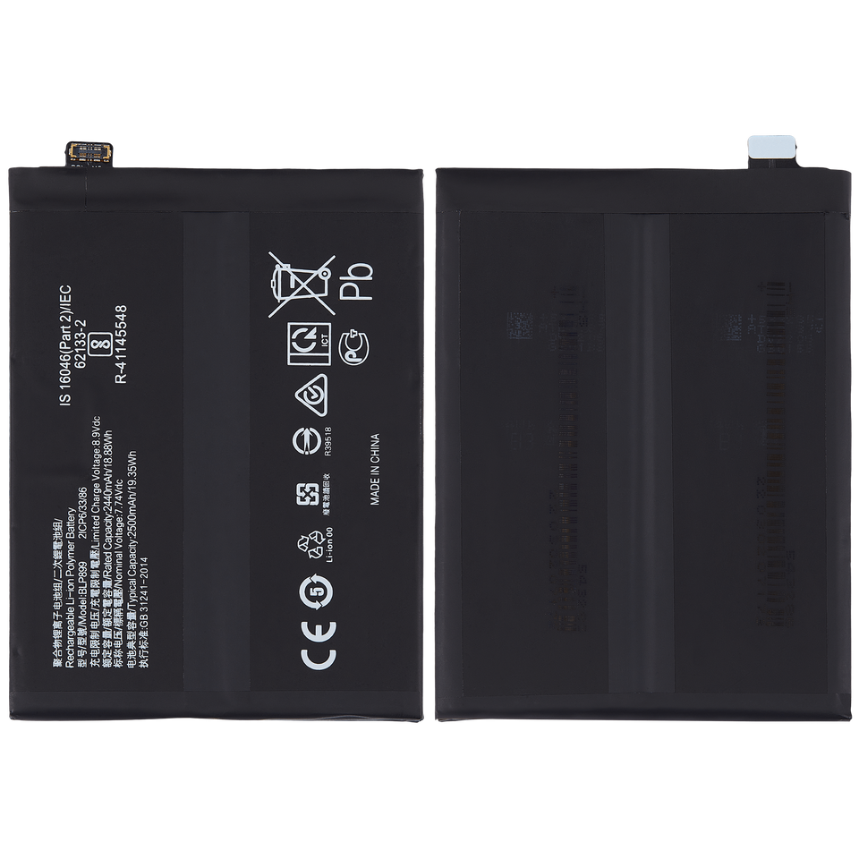High-quality OEM replacement battery for OnePlus 10 Pro (BLP899) showing the battery with branding and connectors.