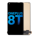 OnePlus 8T OLED assembly without frame, aftermarket Incell replacement screen in various colors, displayed on a smartphone.